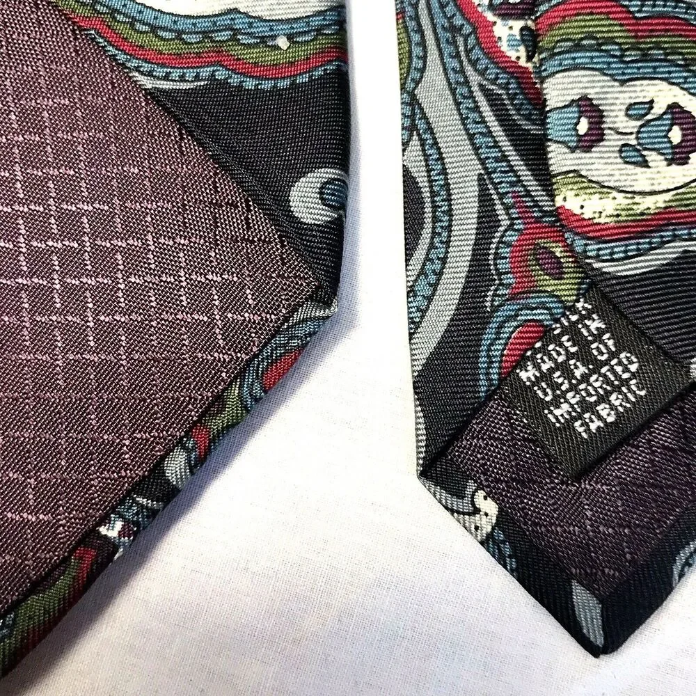 Christian Dior Tie Vintage Monsieur Leaf Paisley Floral Silk Black Red Blue Prep